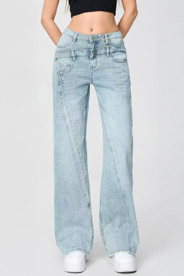 KATCH ME High Waist Wide Leg Jeans: Vintage Two-Piece Patchwork Denim Trousers for Street Style  44.99